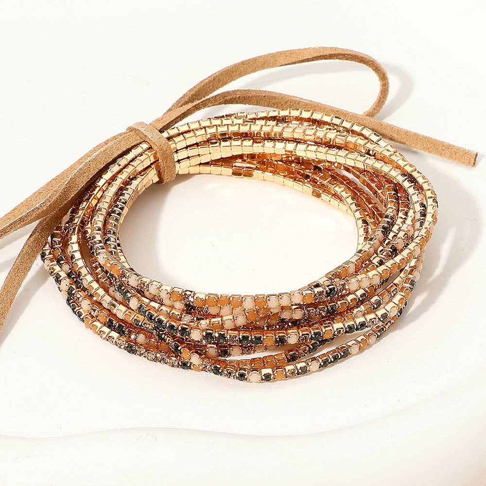 Sensibling Corp. - Wholesale Jewelry Set - 12PCS - Ribbon Pearl Rhinestone Layered Stretch Bracelets37