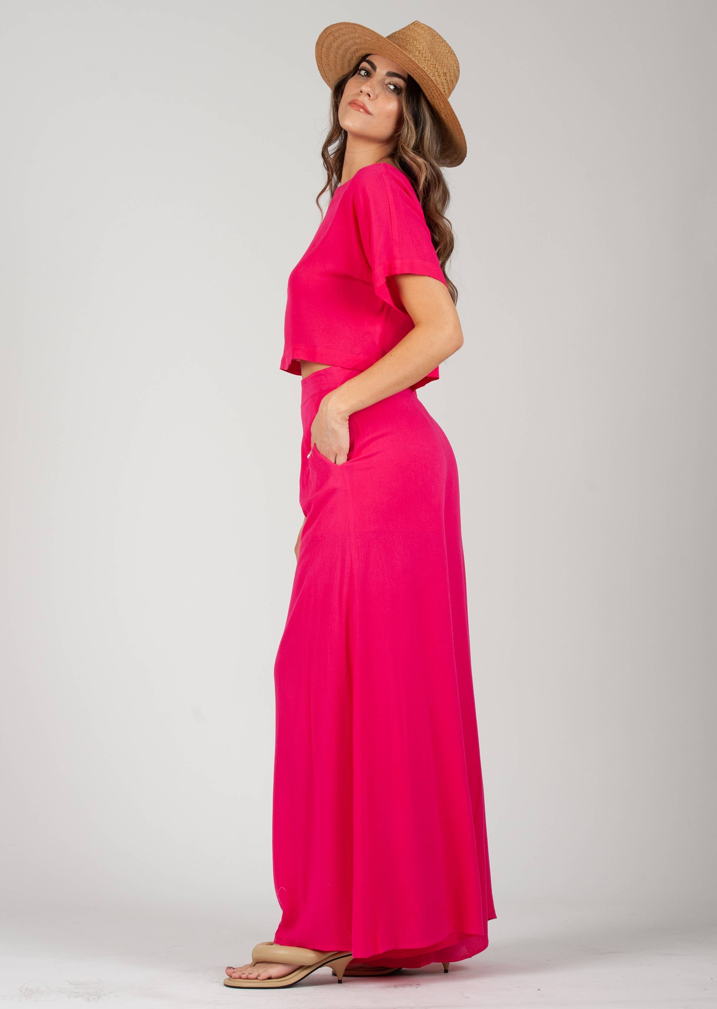 Lucca Couture - Vente Pantalon – femme - PANTALON BOHÈME FLUIDE LCB1181-PERRY, FUSCHIA1