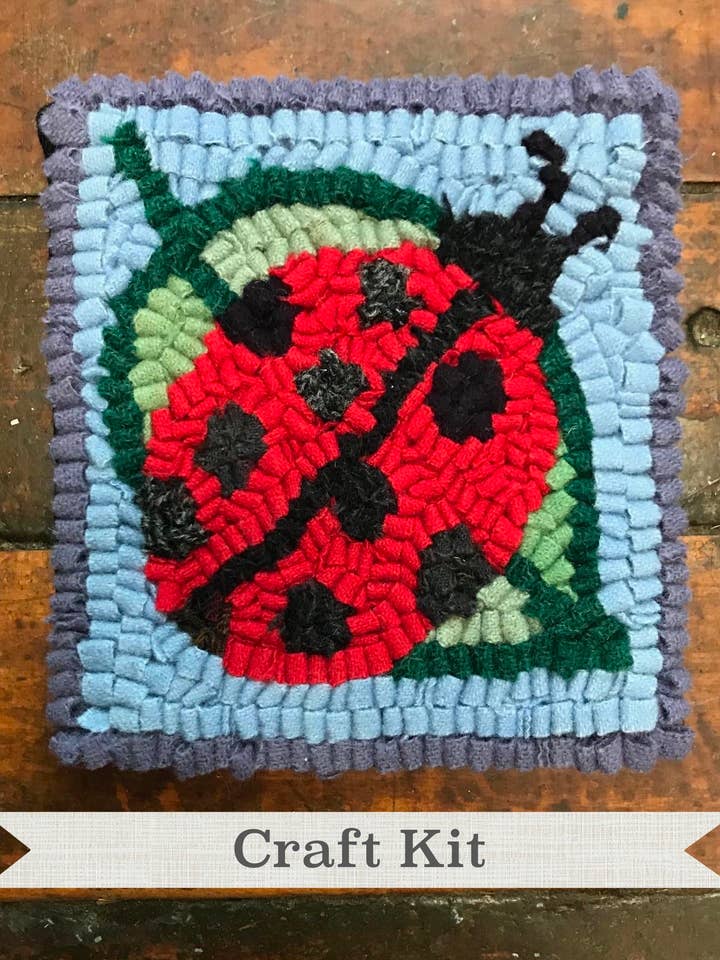 Rug Hooking Kit - DIY Fiber Art Kit - Ladybug for wholesale by Loop by Loop Studio