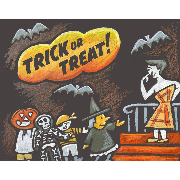 Trick or Treaters Card - Halloween, græskar, kridt kunst for engroshandel hos Kerry Quinn's Kitsch