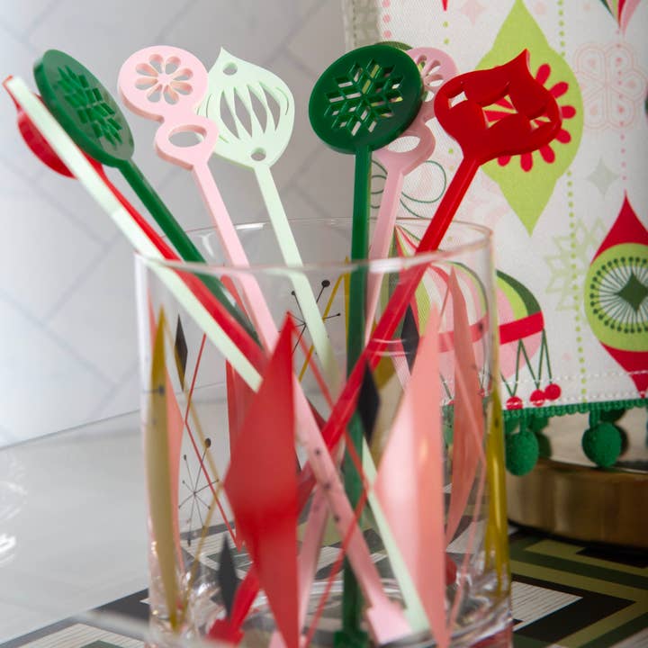 Mod Lounge Paper Company - Wholesale Drink Stirrer - Retro Ornament Holiday Beverage Mixing Swizzle Stix Bright