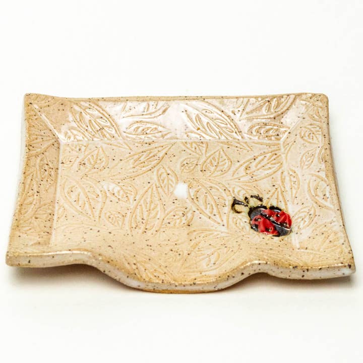 Nyckelpigamönster Keramisk tvålskål handgjord i Ohio för wholesale av White Squirrel Clayworks