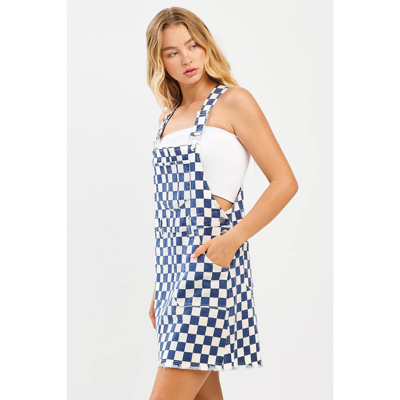 mittoshop - Wholesale Dress - Women's - GAME DAY CHECKERED BIB OVERALL MINI DRESS1