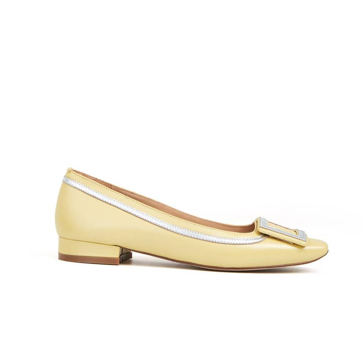 Adeline Flat Buckle Pump in Sheep Leather - Lemon Yellow/Silver for wholesale by CUCTOS