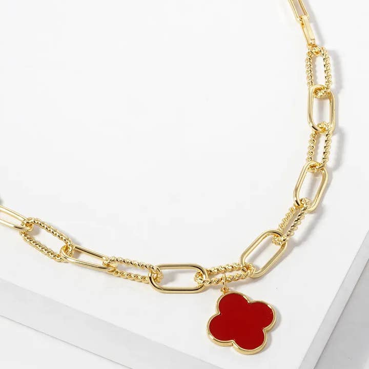 Wild Honey - Wholesale Pendant/Charm Necklace - 18K Gold Dipped Quatrefoil Pendant Link Chain Necklace