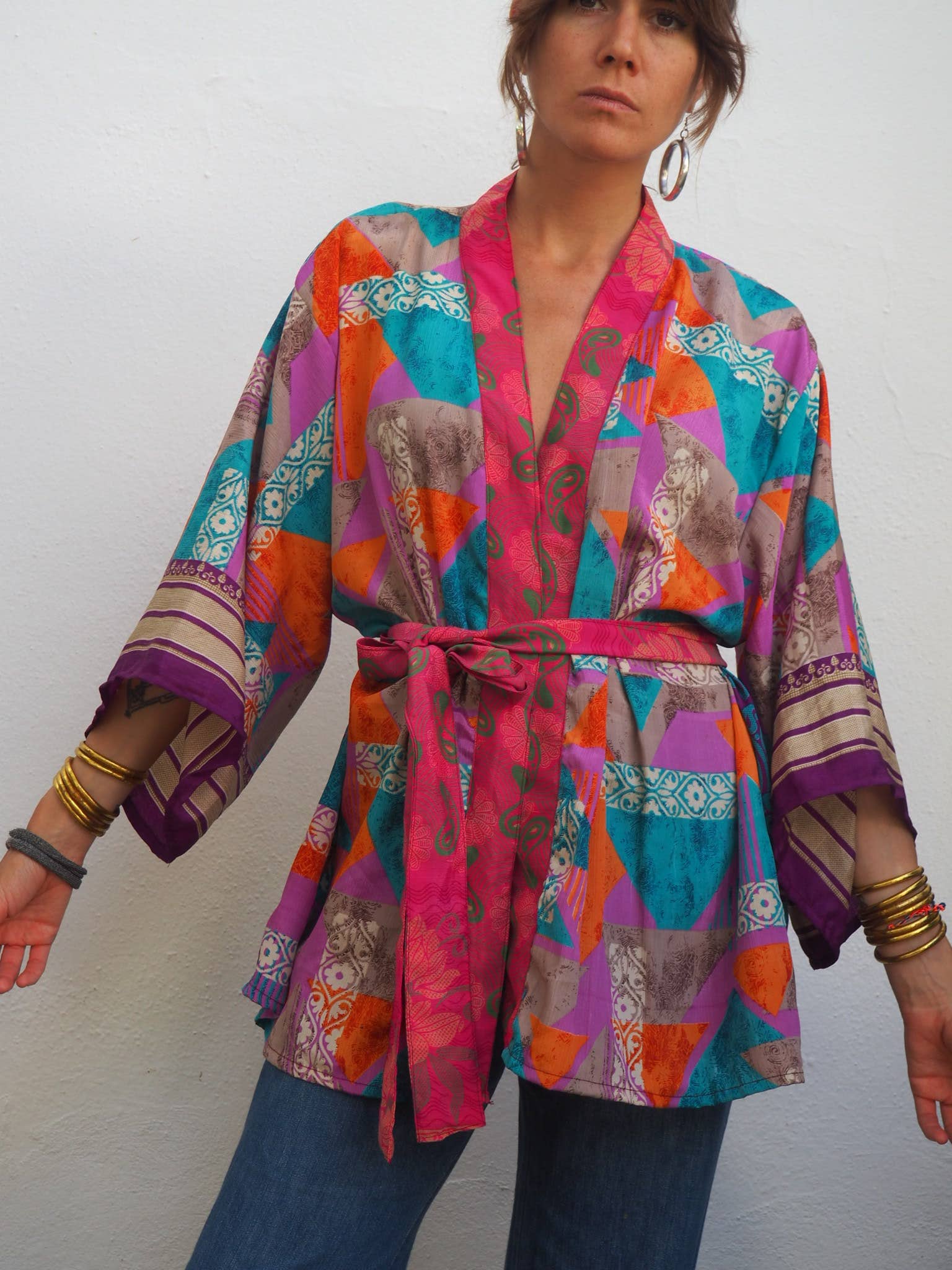 Vagabond Ibiza - Wholesale Kimono - Women's - The Kardash Kimono Short – Up-cycled Vintage Sari Kimono 36