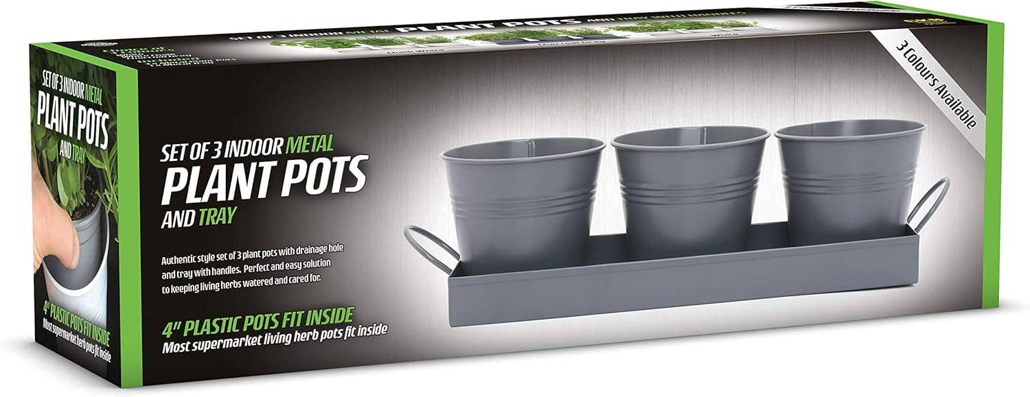 Wholesale Gifts Tomorrow – wholesale Plant pot – White Set Of 3 Metal Herb Pots With Tray Indoor Planter2