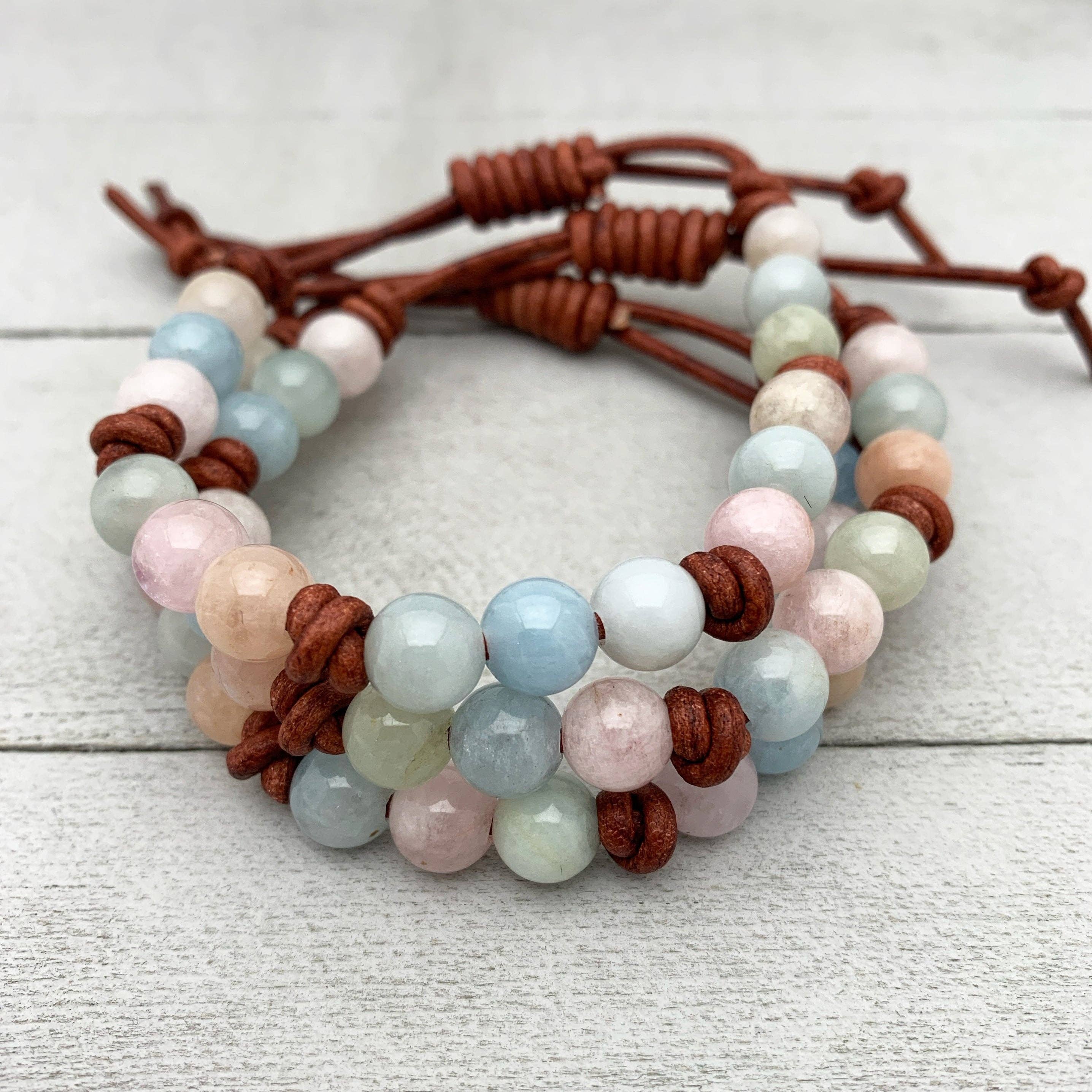 Sunlight Silver Jewelry – wholesale Pärlarmband – Beryl ädelsten läderarmband. Morganit, akvamarin, smaragd, heliodor3