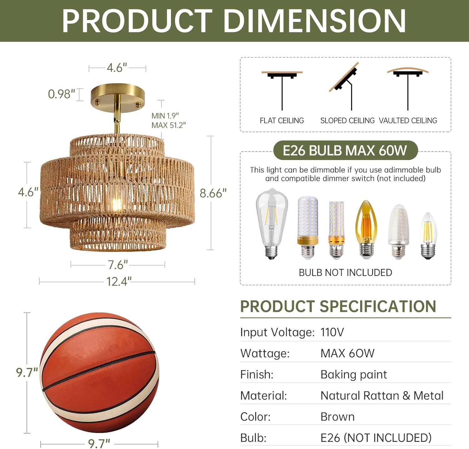 ShipItFurniture - Wholesale Chandelier/Hanging Light - Boho Rattan Chandelier Handwoven Pendant Light Natural4