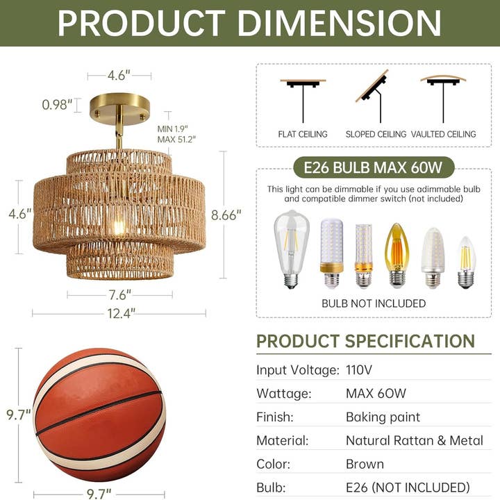 ShipItFurniture - Wholesale Chandelier/Hanging Light - Boho Rattan Chandelier Handwoven Pendant Light Natural4