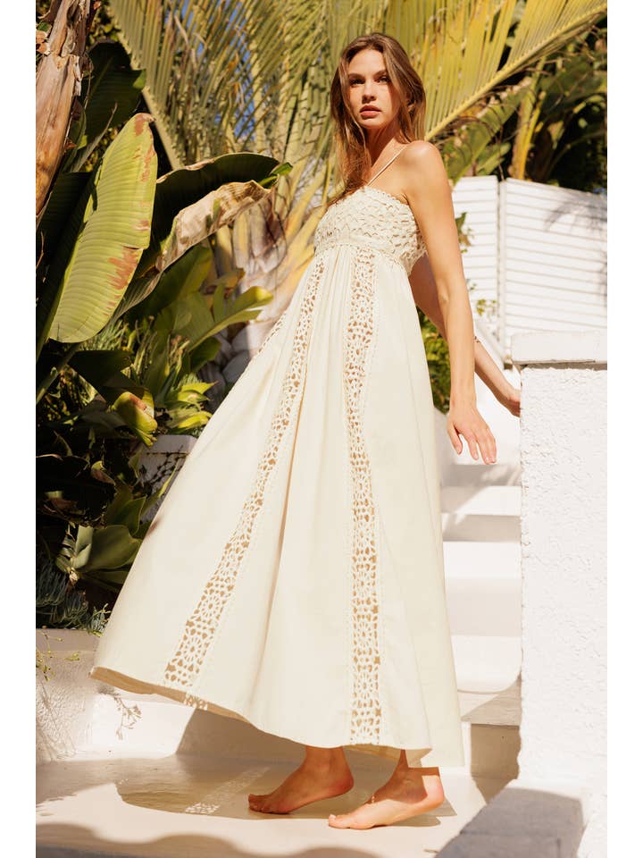 Burgundy LD1805 Crochet Accent Maxi Dress for wholesale on Faire4