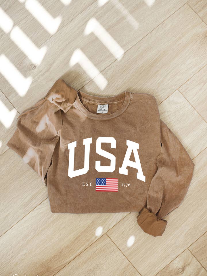 OAT COLLECTIVE - Wholesale Screen Printed T-Shirt - Women's - USA Mineral Washed Long Sleeve Graphic