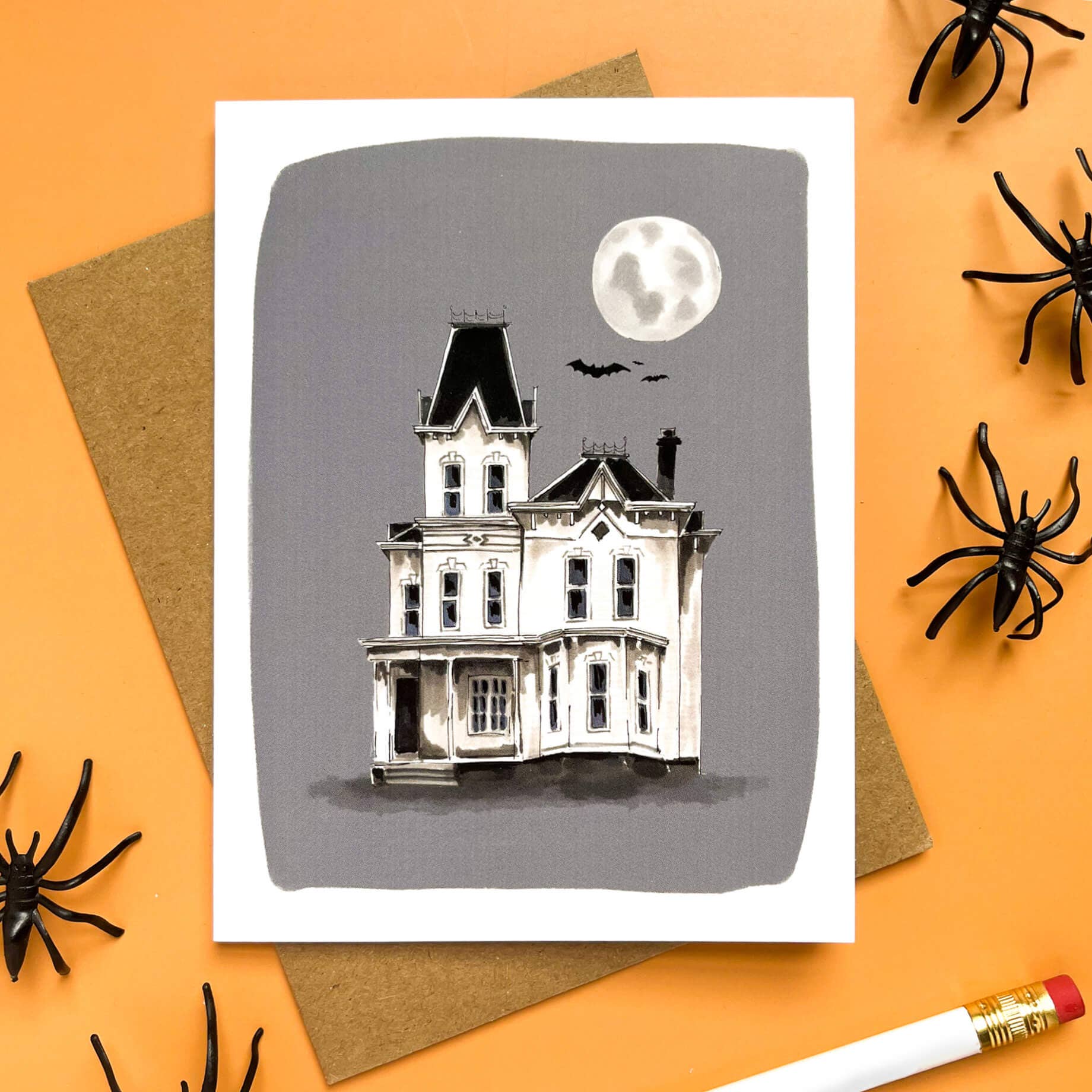 Morgan Swank Studio - Wholesale Halloween Card - Haunted House Halloween Card2