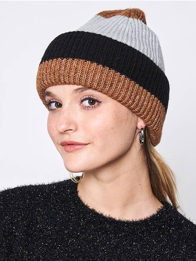 Stripe Color Block Ribbed Beanie for wholesale by Hana