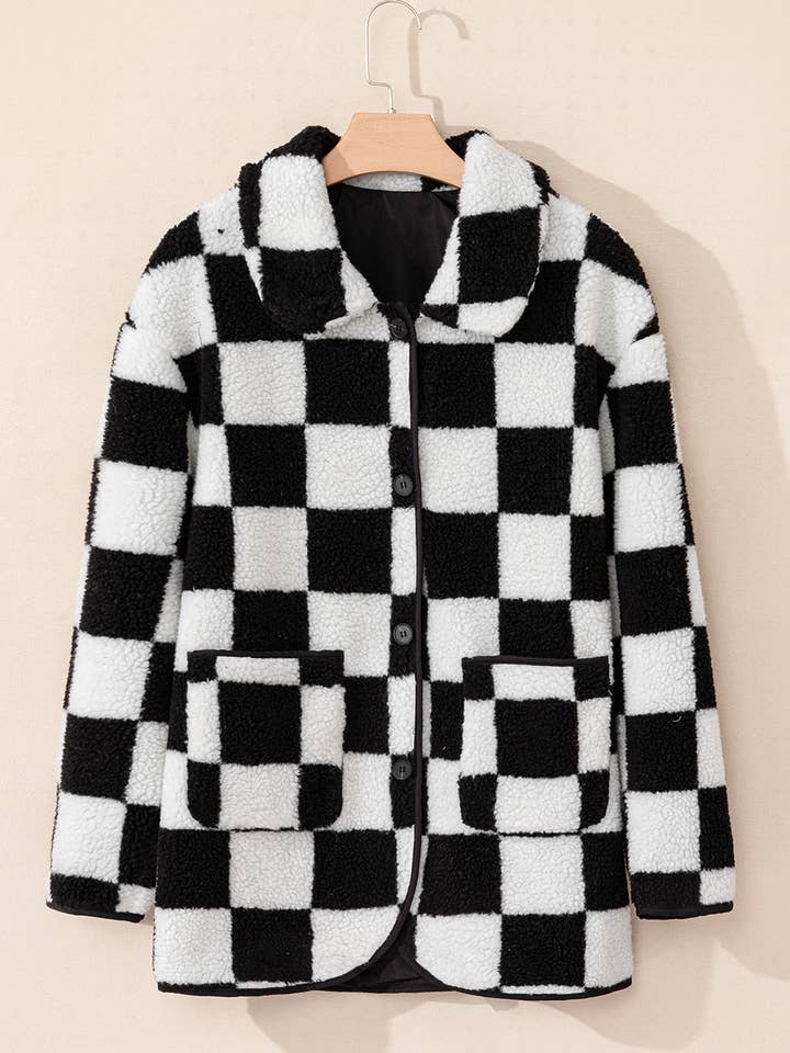 Checkered Buttoned Fleece Jacket for wholesale by Lex Wholesale