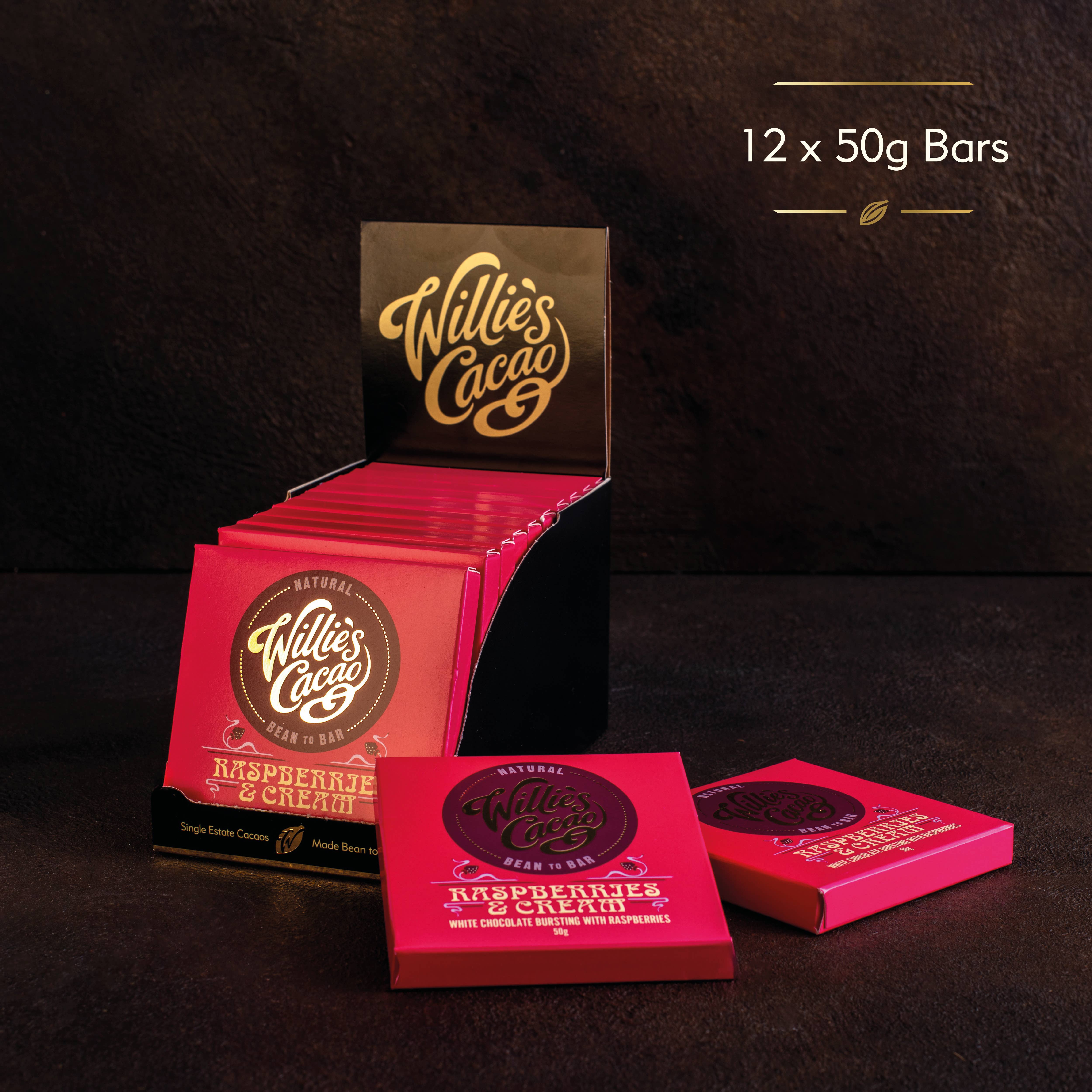 Willie's Cacao - Vente Barre chocolatée - Framboises & Crème. Chocolat blanc aux framboises 50 g3