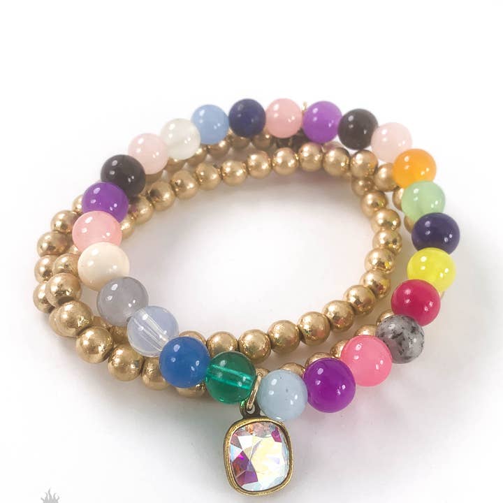 Multi-color bracelet stack with Austrian crystal for wholesale by Pink Panache Brands