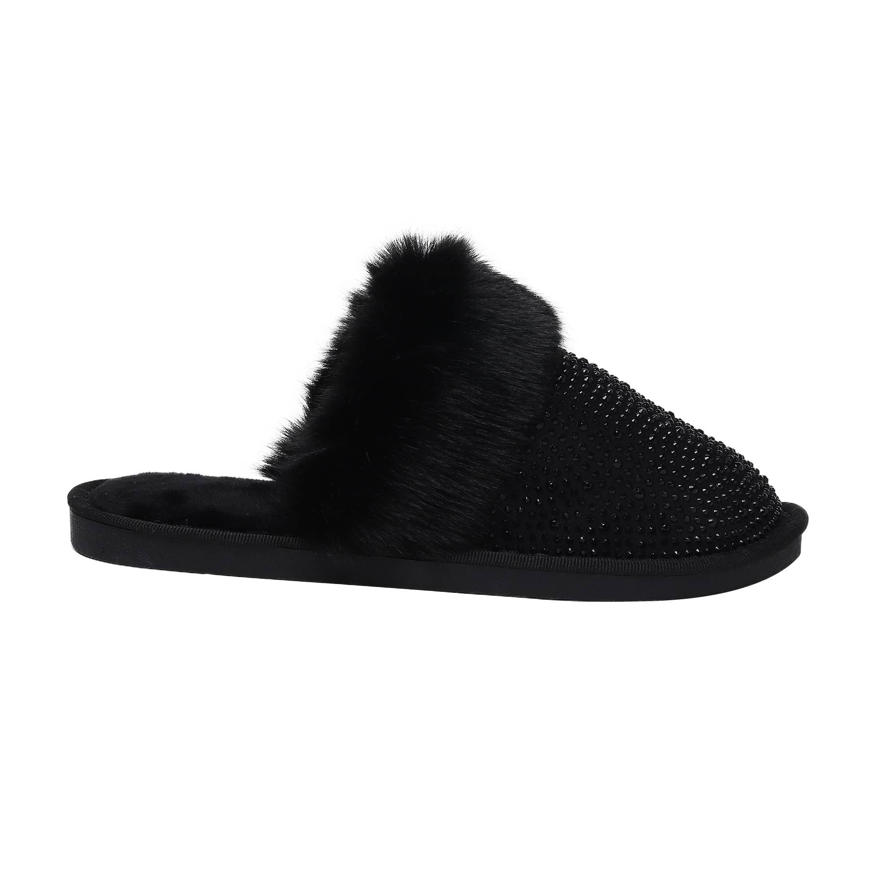 Natalie Mills - Wholesale Slippers - Women's - Lora Closed Toe Rhinestone Faux Fur Slippers13