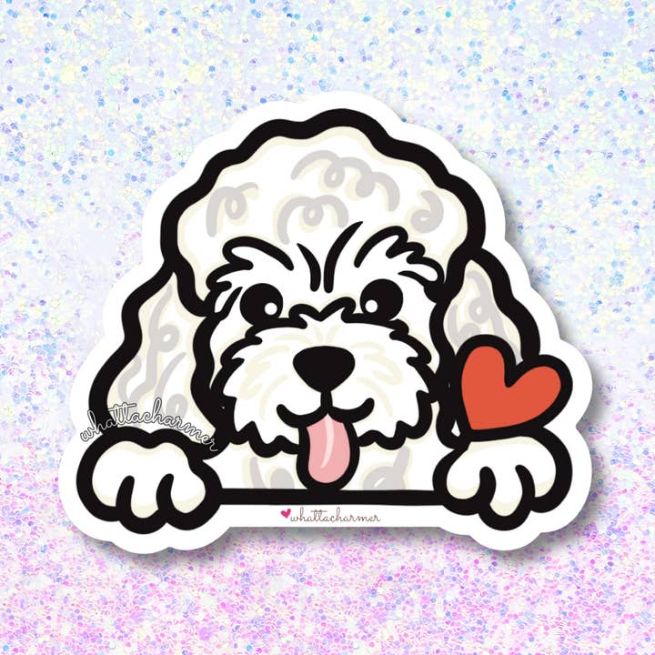 Toy Poodle Dog Sticker, White for wholesale by WhattaCharmer