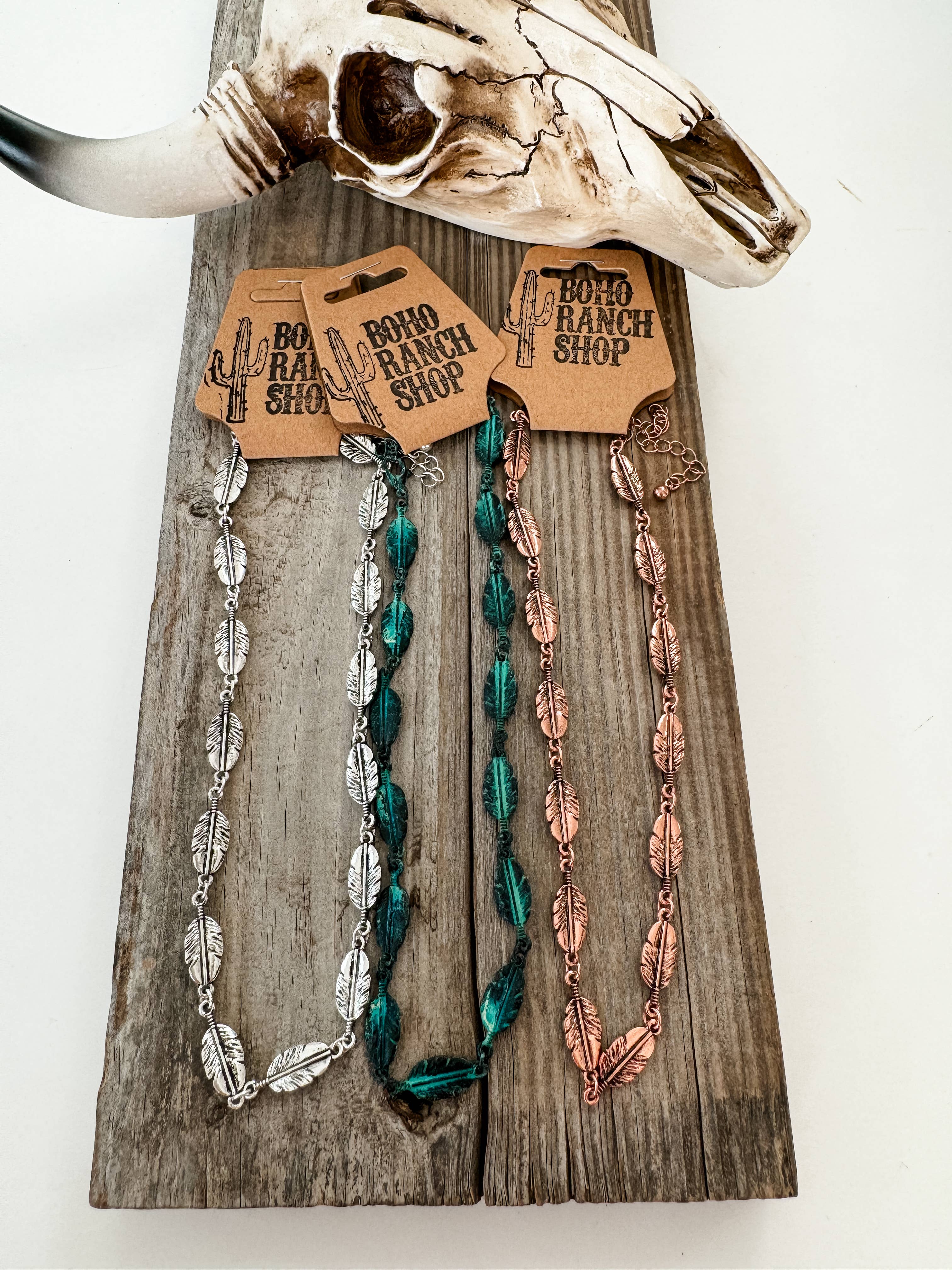 Boho Ranch Shop - Wholesale Choker/Collar - Western Feather Choker - Copper, silver and patina turquoise3