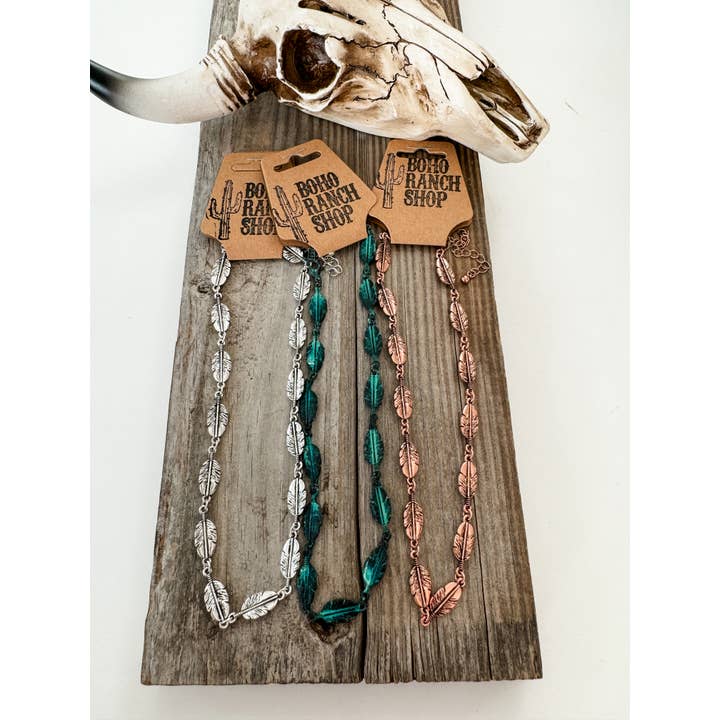 Boho Ranch Shop - Wholesale Choker/Collar - Western Feather Choker - Copper, silver and patina turquoise3