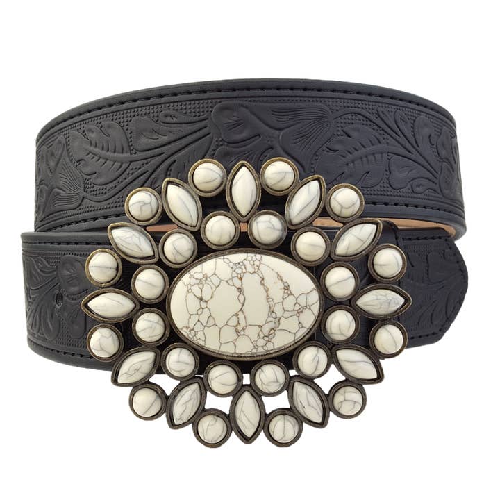 Axesoria West - Wholesale Belt - Women's - Western Floral Buckle with Floral Tooled Belt