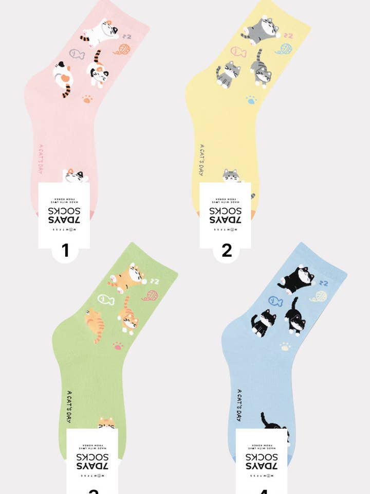 Women's Crew Cat's Day Socks for wholesale by 7DAYSSOCKS