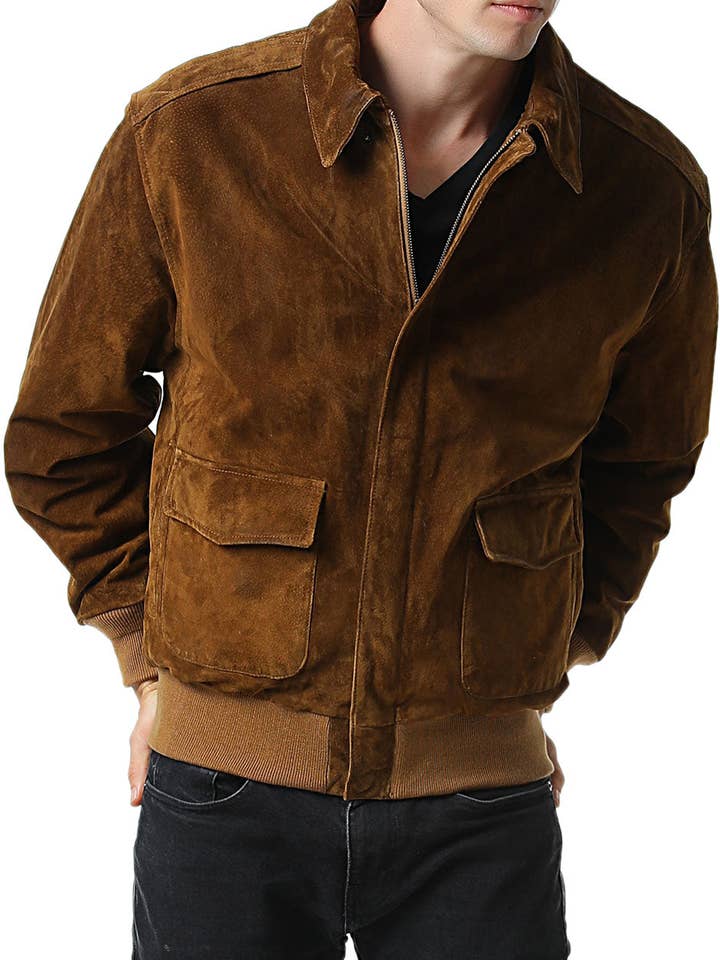 Tobacco Landing Leathers Men Air Force A-2 Suede Leather Flight Bomber Jacket for wholesale on Faire2