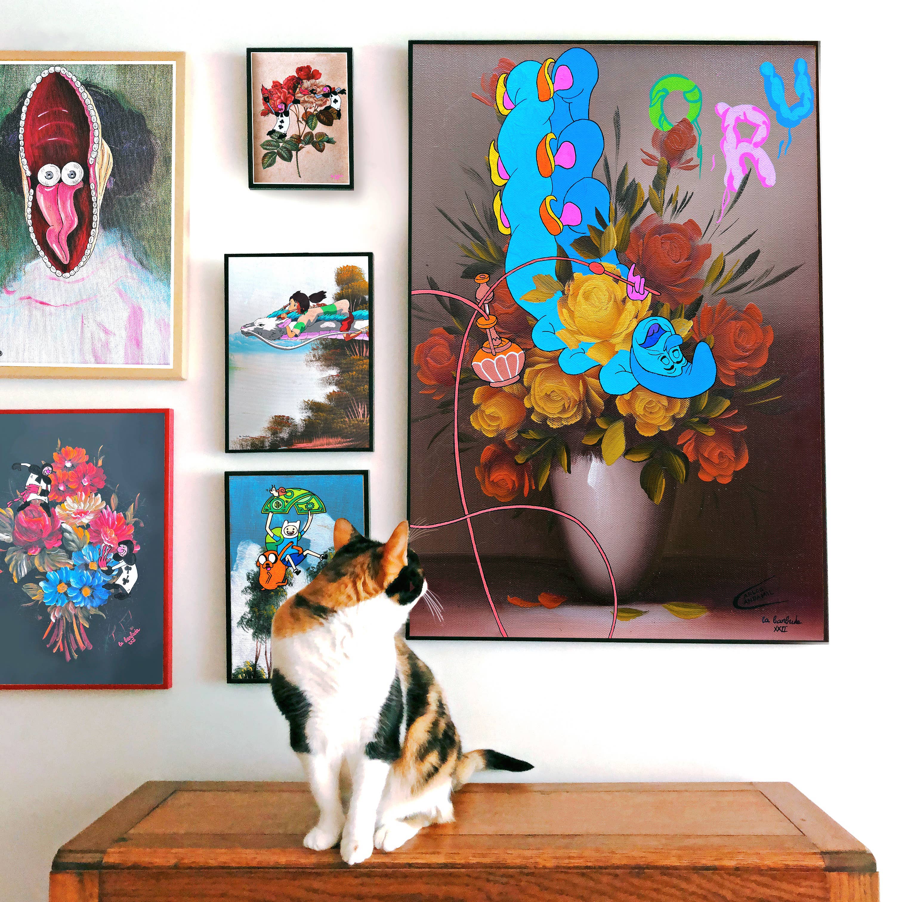 Multicolore Peinture sur l'arbre de Calvin Hobbes en édition limitée imprimée par La Barb en vente sur Faire2