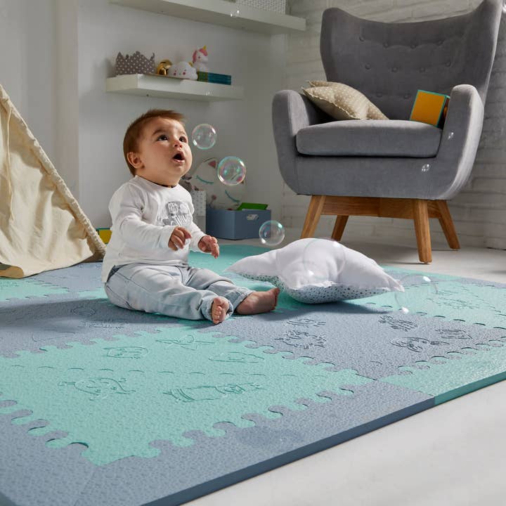 LUBABYMATS - Wholesale Play Mat - Kids & Baby - Padded play mat for babies Mint and Blue
