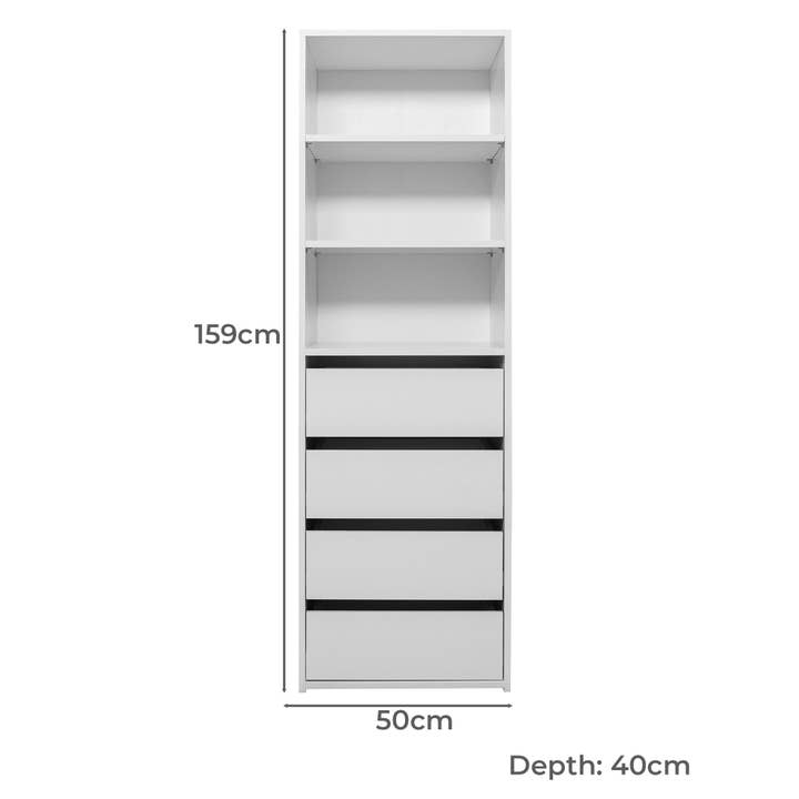 CODU – Engroshandel Skab – Genève Indbygget Garderobe - 4 Skuffer 3 Hyldemodul - Klassisk