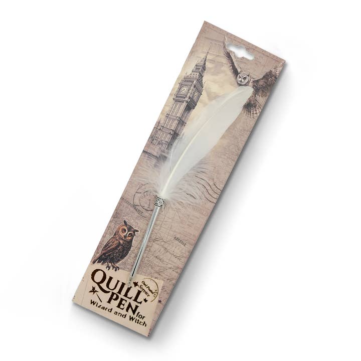 Pack x10 Quill Ball Pen On Backing Card - White for wholesale by Mad Witch Ltd