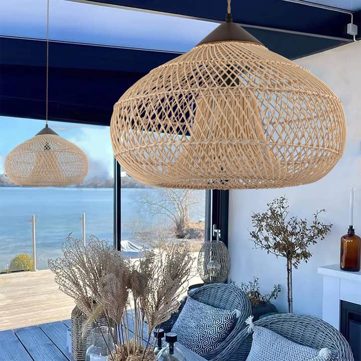 Beige Wabi-Sabi Rattan Pendant Light Rustic Interior Decor Light for wholesale on Faire