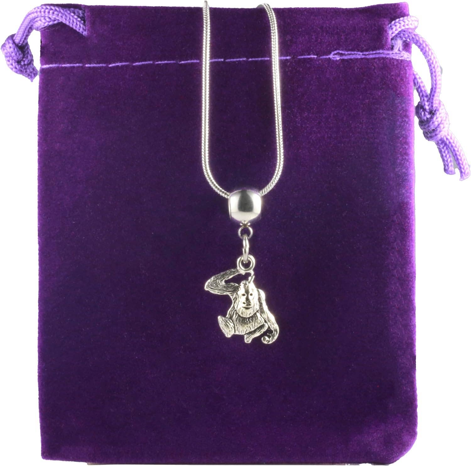 Dave The Bunny - Vente Colliers à pendentif - Collier Dave The Bunny Orangatang - Bijoux originaux en forme de singe : élégant collier en forme de singe avec chaîne serpent en acier inoxydable et breloque en alliage durable représentant un singe orang-outan0