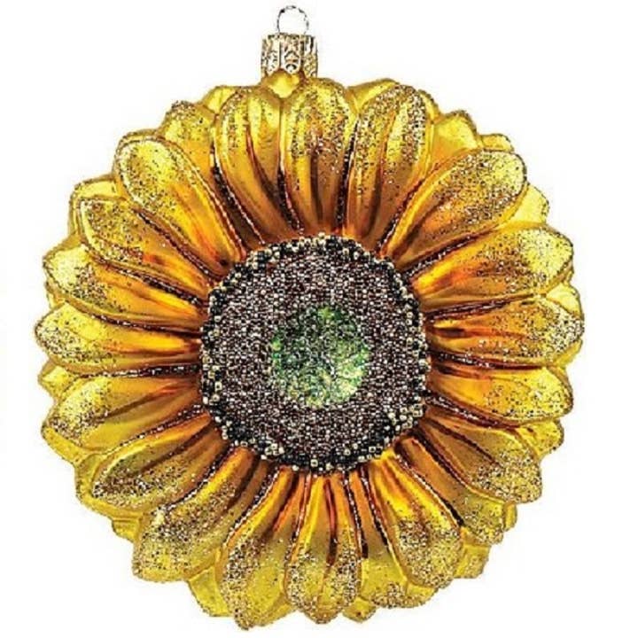 Sunflower Polish Glass Christmas Ornament for wholesale by Pinnacle Peak Trading