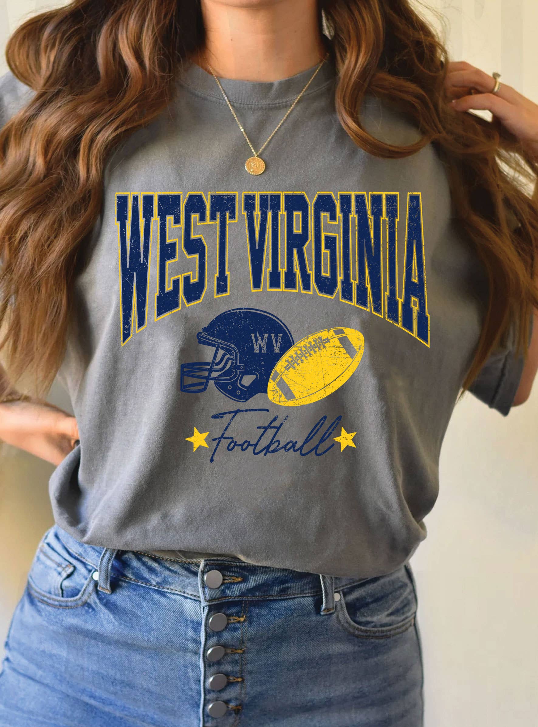 Rustee Clothing - Wholesale Screen Printed T-Shirt - Women's - WEST VIRGINIA FOOTBALL GRAPHIC TSHIRTS2