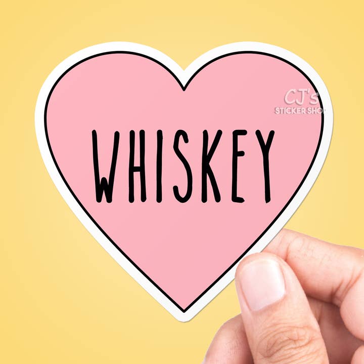 Adesivo in vinile con scritta «I Love Whiskey» per la vendita all'ingrosso da parte di CJ's Sticker Shop