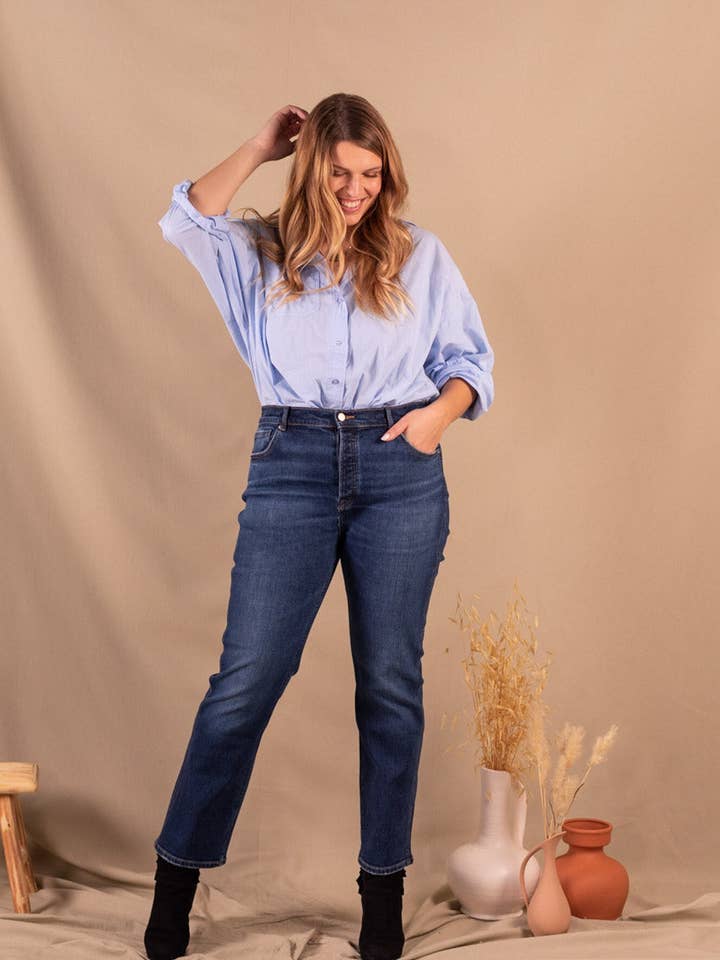 Dybblå Straight Jeans til kvinder i økologisk bomuld - Paloma for engroshandel hos Nagev
