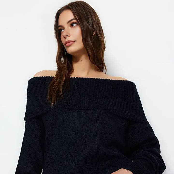 Soft Textured Carmen Collar Knit Sweater for wholesale by WOVCOR