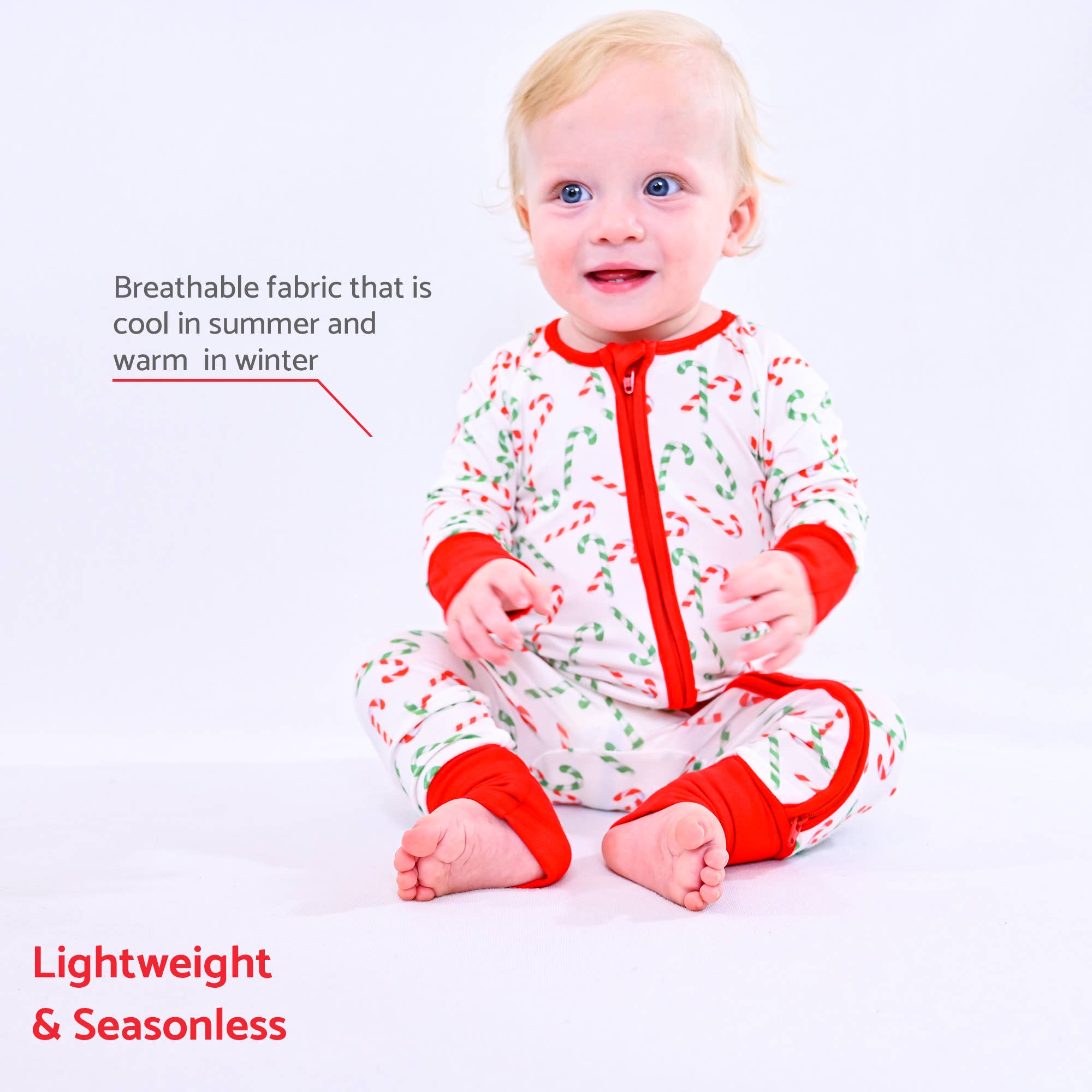LollyBanks - Wholesale Sleepsuit - Baby - Candy Cane Christmas Holiday Baby Bamboo Pajamas2