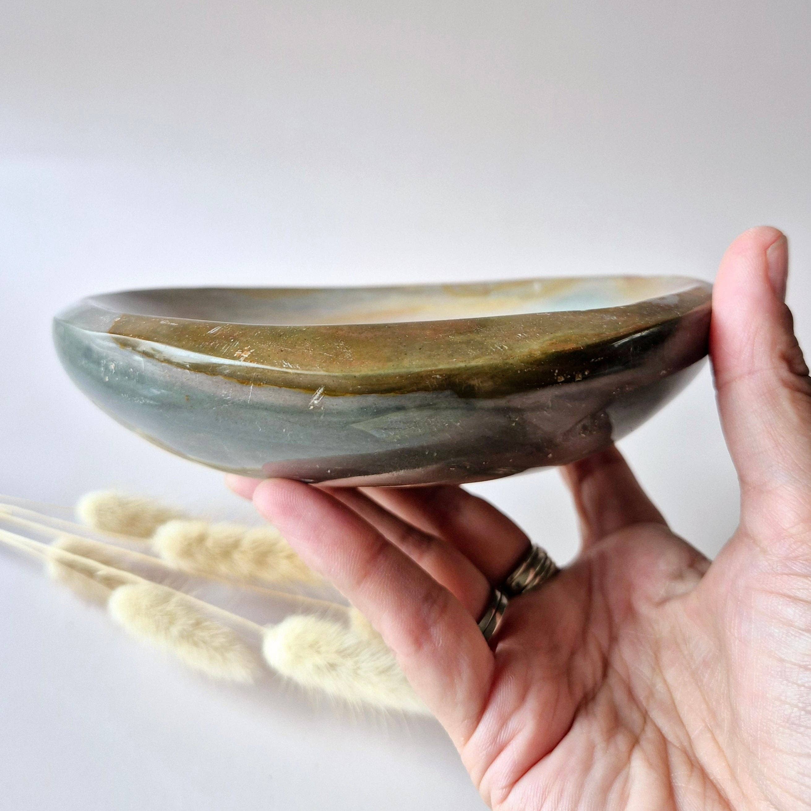 Moonlight Gemstones – wholesale Dekorativ tallrik/fat/skål – XL Ocean Jasper skål – Handslipad ädelstensskål #4 – 785 gram1