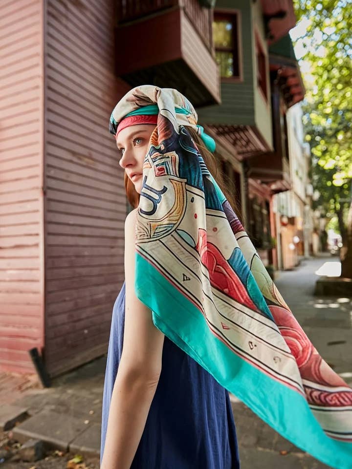 Großer Schal aus Baumwollvoile von CELESTIAL, 54 x 54 Zoll, Kollektion MYTHOLOGY für den Großhandel von FAD Fashion Art Design