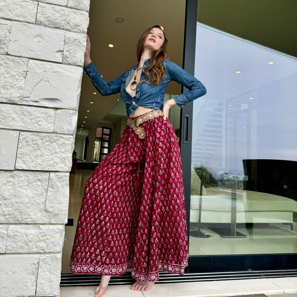 The Fox and The Mermaid - Wholesale Pants - Women's - Althea Cotton Palazzo Pants: Burgundy2