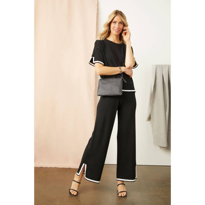 Black Seine Knit Border Trim Top for wholesale on Faire