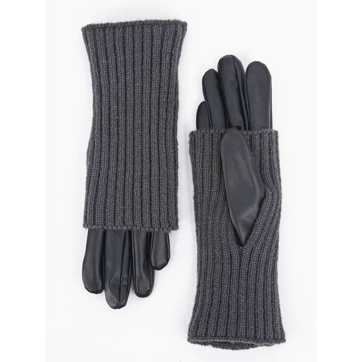 Sarta Accessories - Wholesale Gloves - Women's - Catalina Knitted Overlay Gloves - Black/Grey, PU