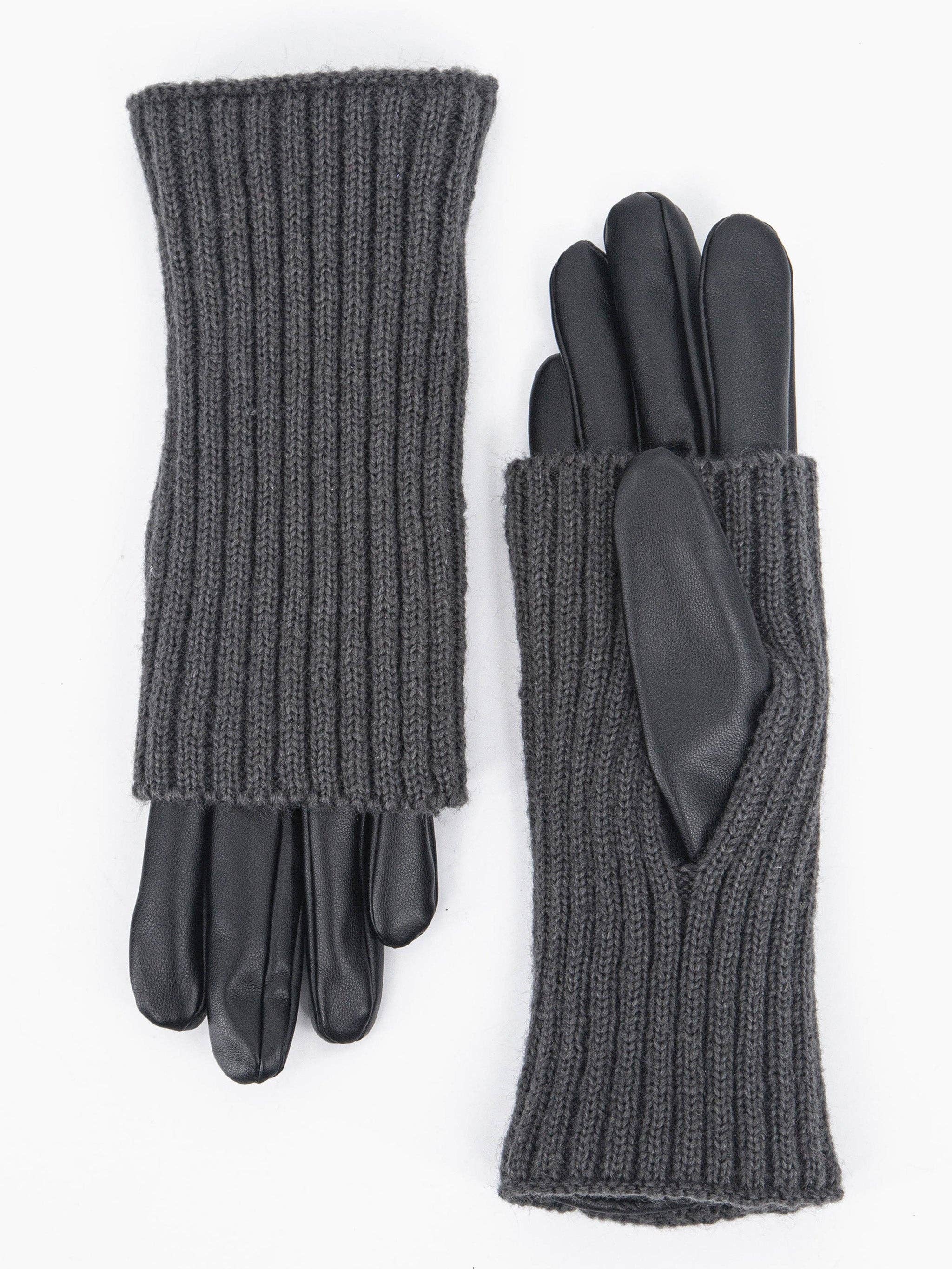 Sarta Accessories – wholesale Gloves – Women's – Catalina Knitted Overlay Gloves - Black/Grey, PU