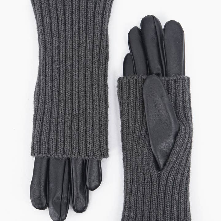 Sarta Accessories – wholesale Gloves – Women's – Catalina Knitted Overlay Gloves - Black/Grey, PU0