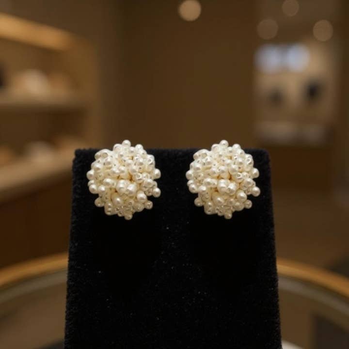 Athena Bridal Jewellery - Wholesale Stud/post earrings - ATHENA COLLECTION - PEARL CLUSTER EARRINGS - CZER873 IVORY1