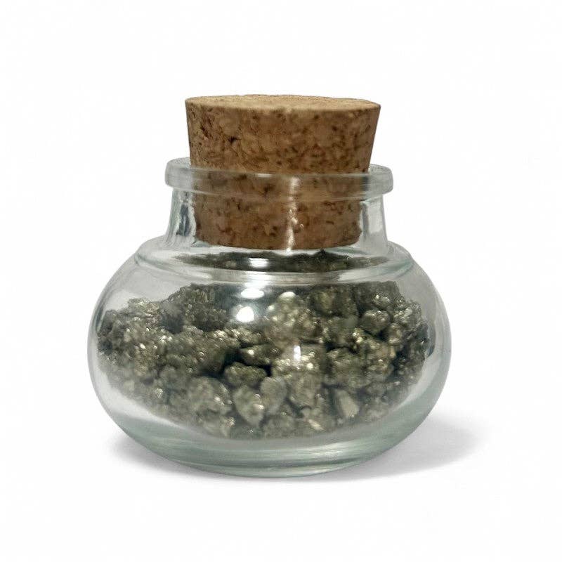 La Boîte à Cailloux - Wholesale Spiritual Stone/Crystal - Pyrite glass vial Peru AA (mini raw stone XS)0