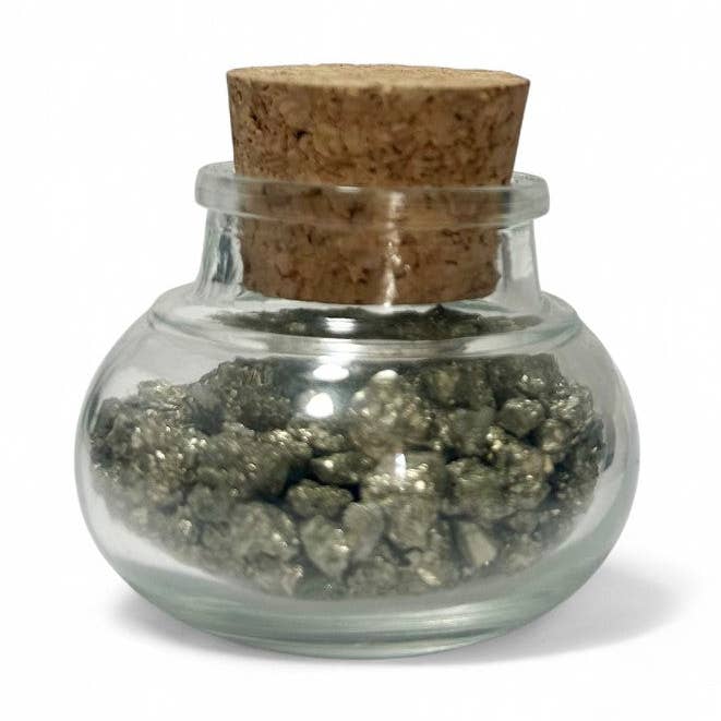 La Boîte à Cailloux - Wholesale Spiritual Stone/Crystal - Pyrite glass vial Peru AA (mini raw stone XS)0